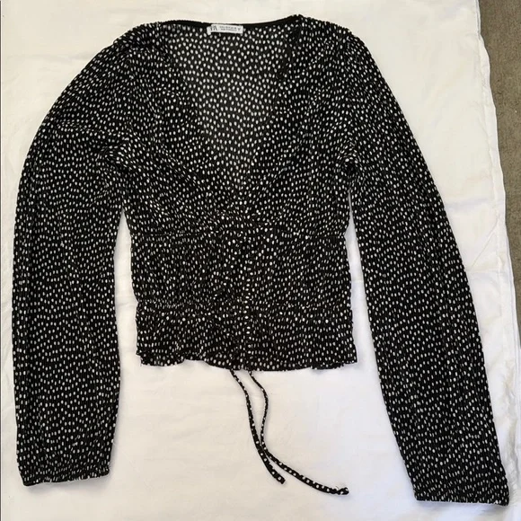 ZARA Fitted Tie Front Blouse - Picture 2 of 4